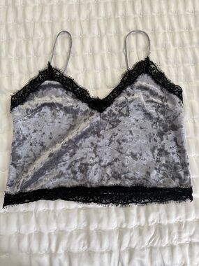 Forever 21 Gray Velvet Cami with Black Lace